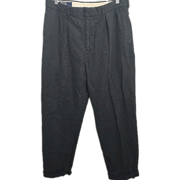 VTG Polo Ralph Lauren Cotton Wool Blend 34x30 Houndstooth Pleated Cuffed Pants
